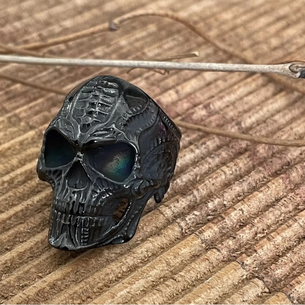 Gunmetal Alien Skull Statement Ring Stainless sz 10 new Goth Vampire Rock n Roll